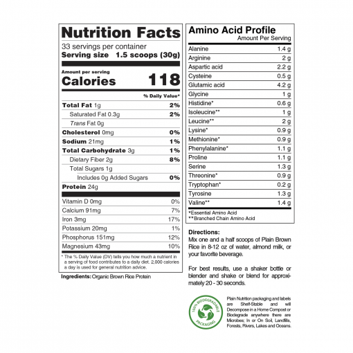 Plain Brown Rice Organic Brown Rice Protein Powder Plain Nutrition